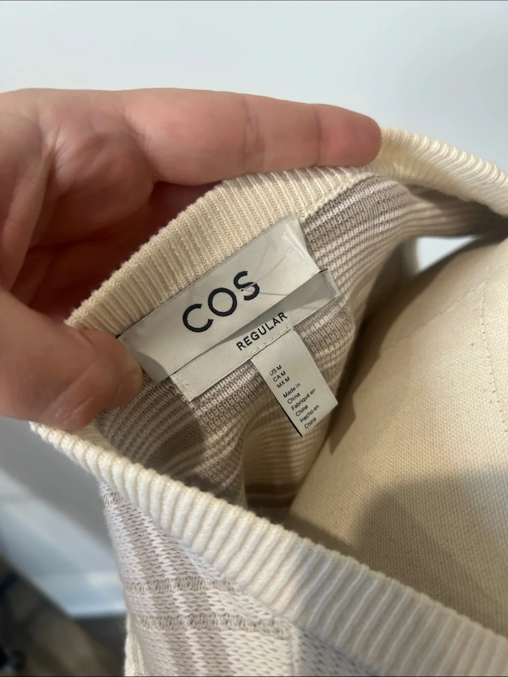 COS Cream and Light Gray Plaid Knit Sleeveless Vest